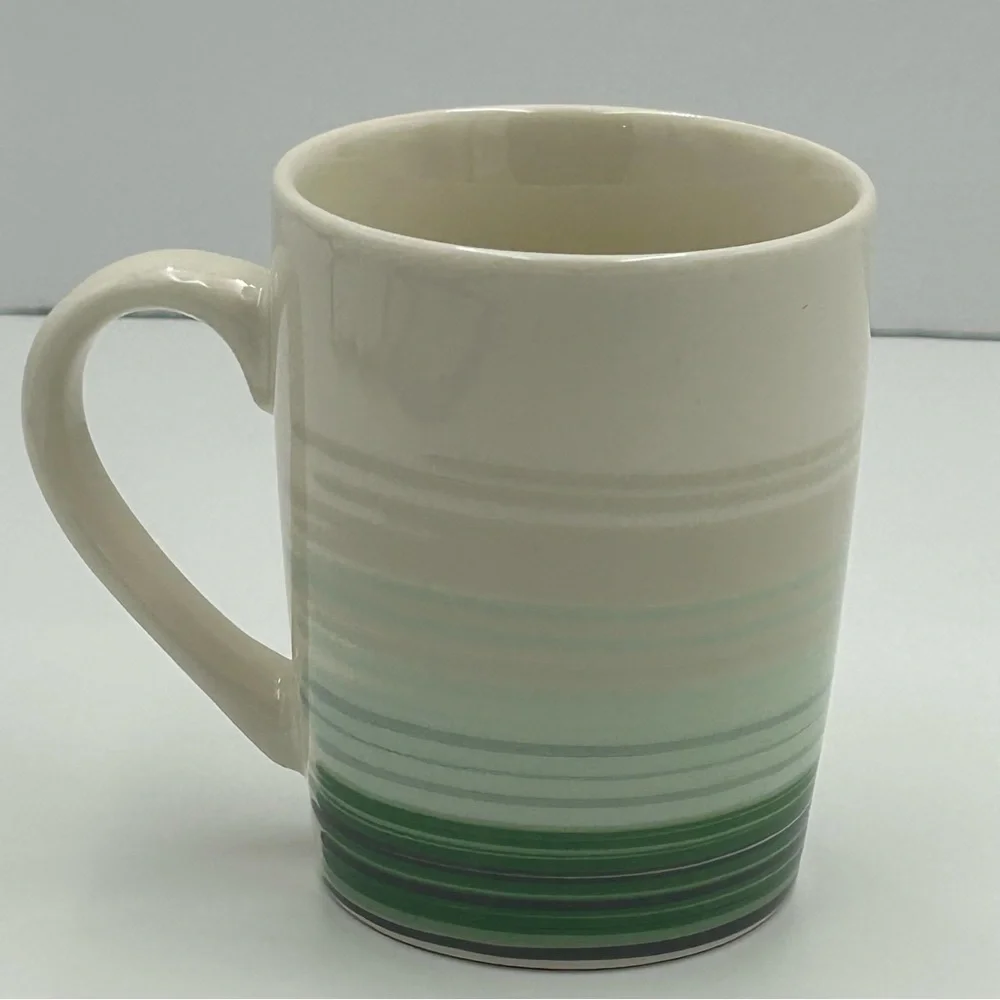STARBUCKS 2021‎ Coffee Mug Cup Tea 10 Ounce Cream Green Gray Striped
